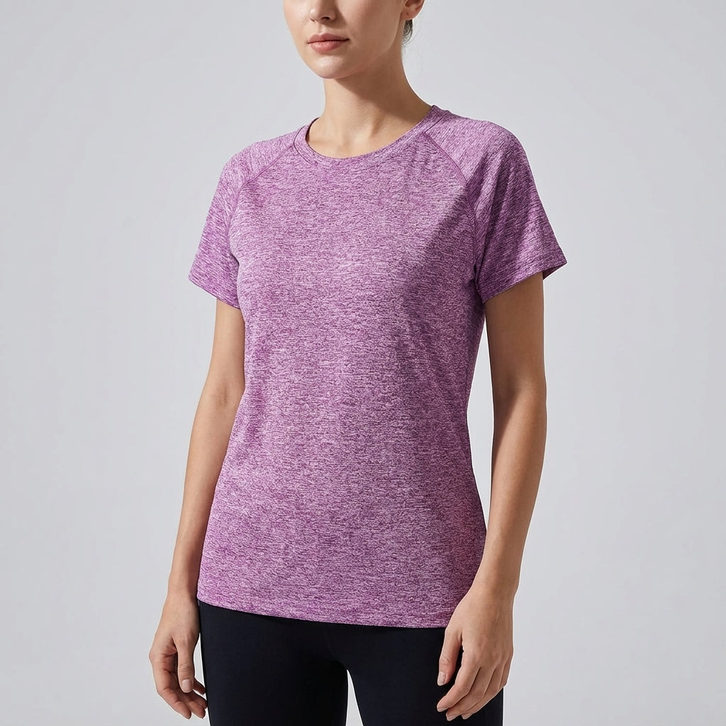 Close-up of breathable fabric on women's short sleeve sport shirt, quick dry material