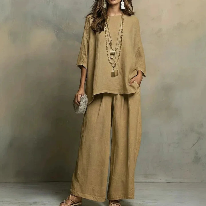 Women's breathable wide-leg pant set, a comfy two-piece matching set perfect for effortless summer style.