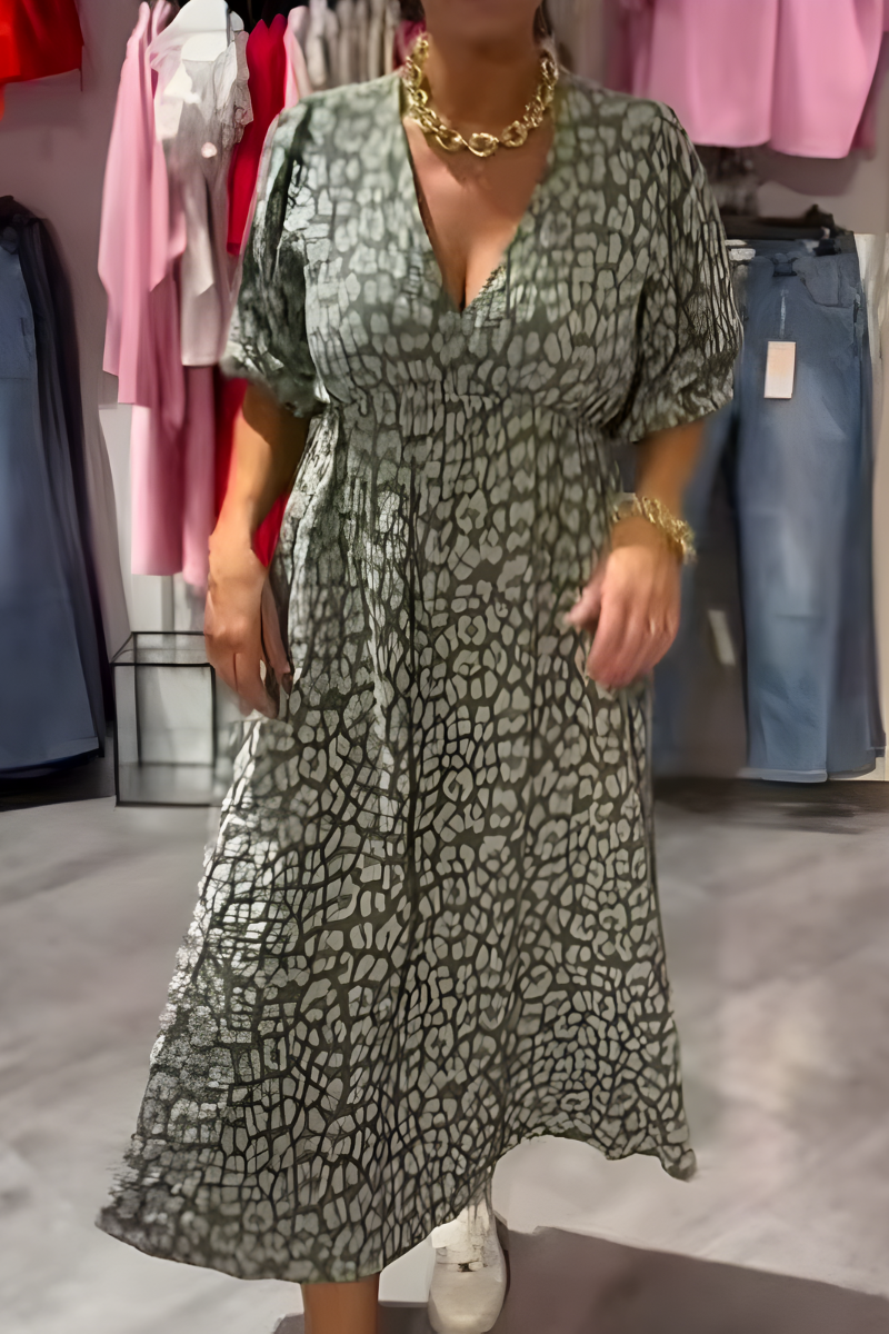 Comfortable women's floral midi day dress. Ideal breezy style for summer vacations & casual wear.