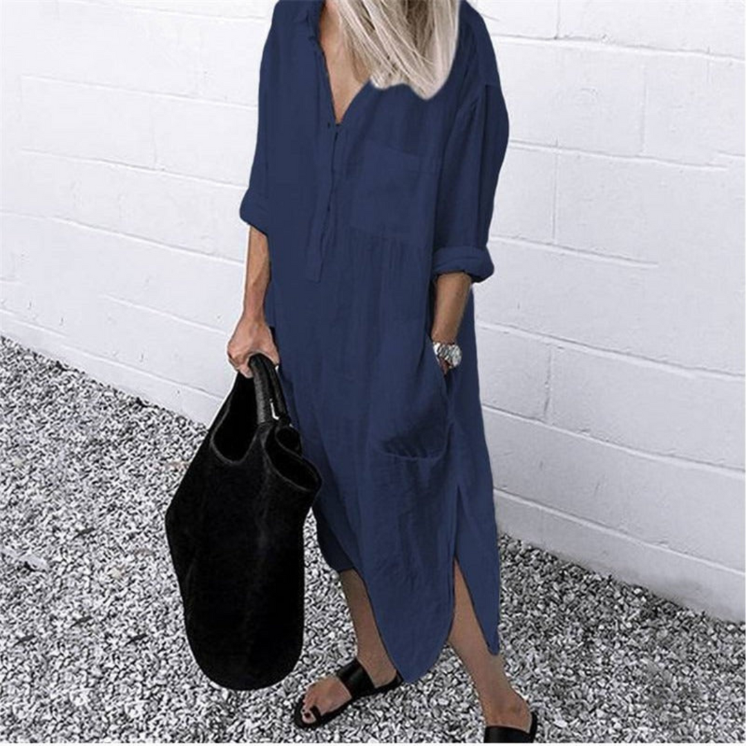 Women's Breezy Long Summer Maxi Dress in flowy fabric, perfect for effortless style & comfort.