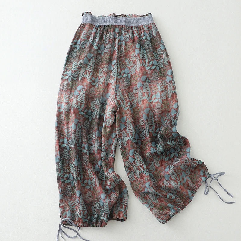 Relaxed fit women's wide-leg pants, ideal for casual spring/summer wear, bohemian style, comfort, and vacation.