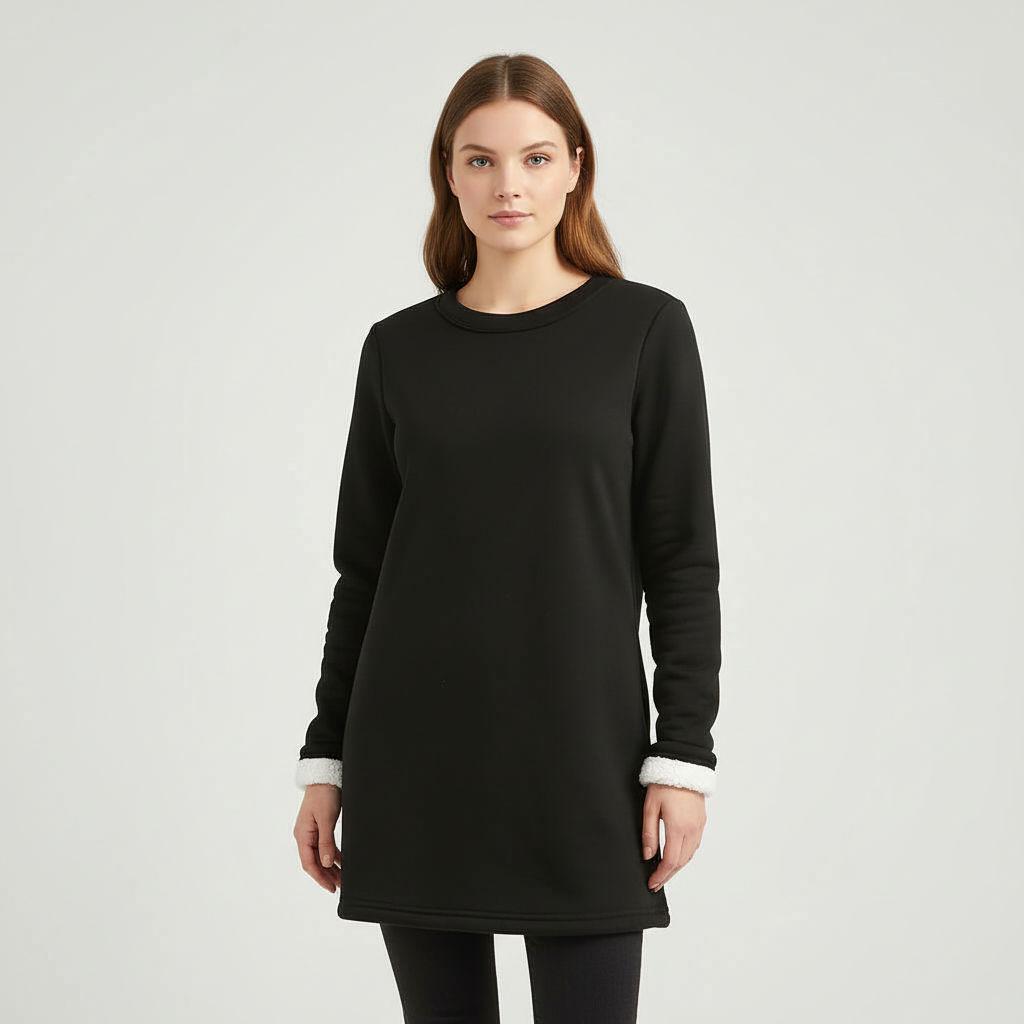 Brigitte women's warm fleece-lined sweater, round neck, perfect for cozy casual wear