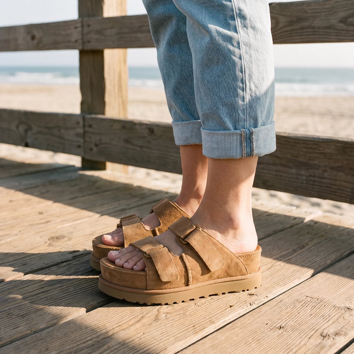 Women's brown chunky platform sandals with adjustable straps for summer style and comfort.