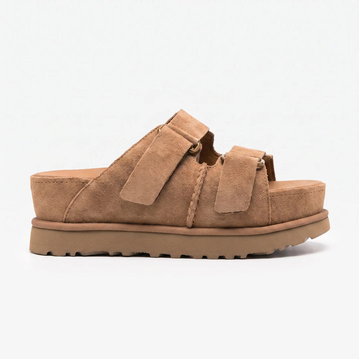 Khaki open-toe chunky platform sandals for women, perfect for elevated summer fashion and casual wear.