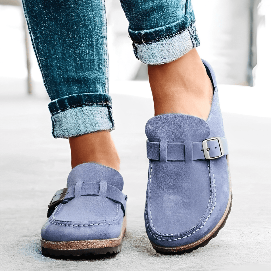Brynn women's mules, combining slip-on convenience with orthopedic comfort and arch support.