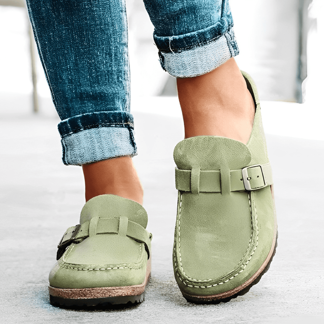 Orthopedic Brynn mules for women, a comfortable slip-on shoe with excellent arch support.