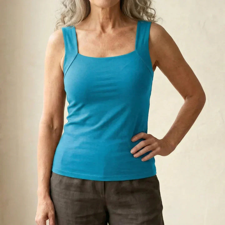 High-quality women's tank top with built-in bra, durable for everyday comfort and support.
