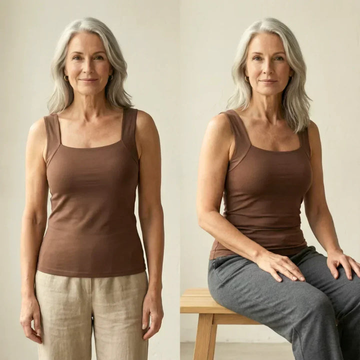 Everyday comfortable women's tank top featuring a built-in bra for easy wear.