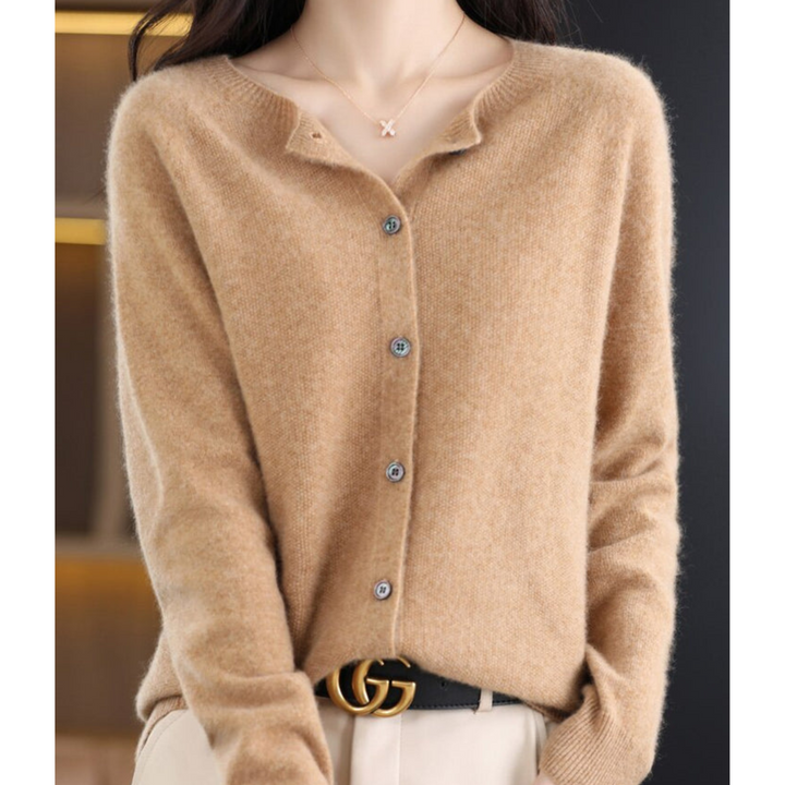 Comfortable and versatile women's button-front cardigan, O-neck style for office or casual.