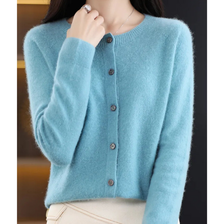 Versatile women's cardigan with button front, O-neck design for chic office or casual outfits.