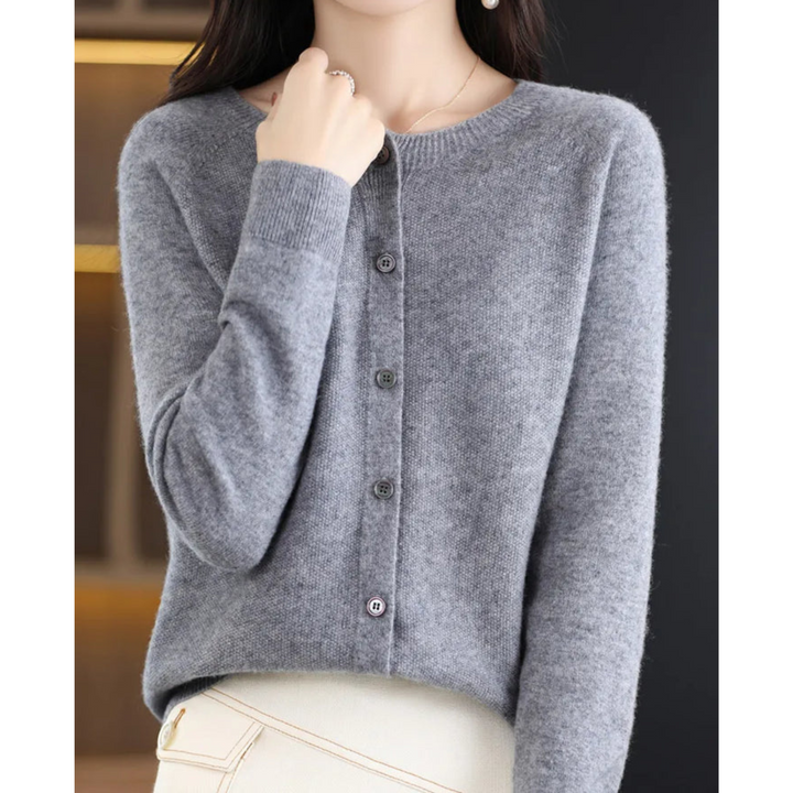 Classic women's button-front cardigan, O-neck, a must-have layering piece for any season.