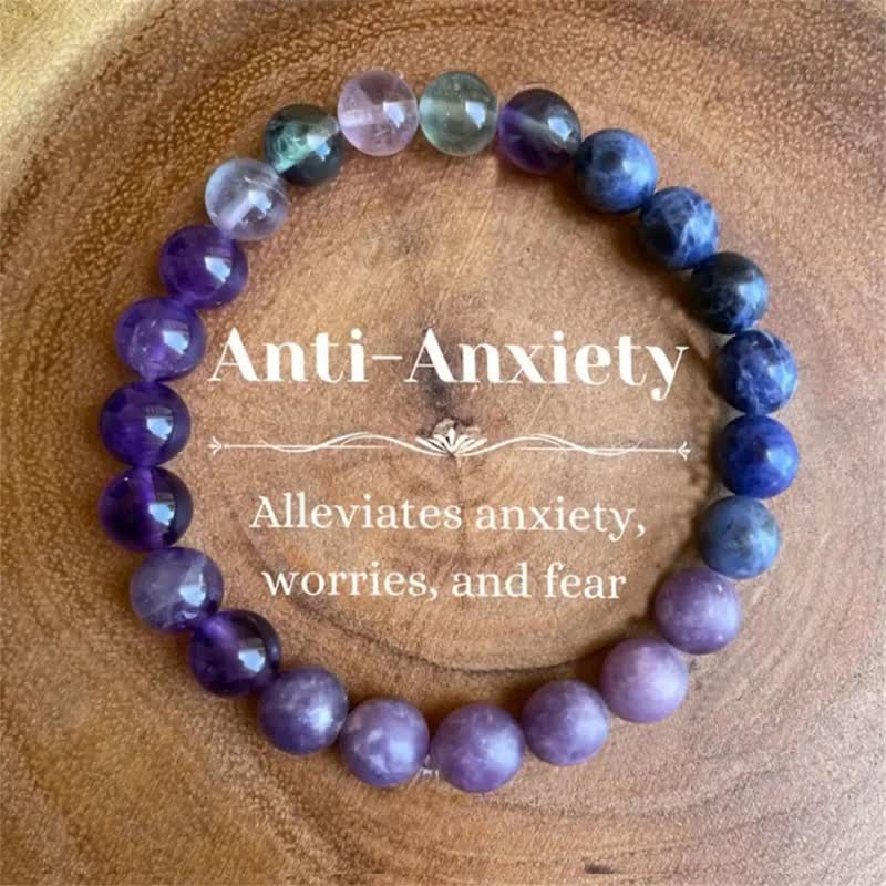 Elegant women's amethyst & lapis lazuli spiritual gemstone bracelet, a thoughtful jewelry gift for her.