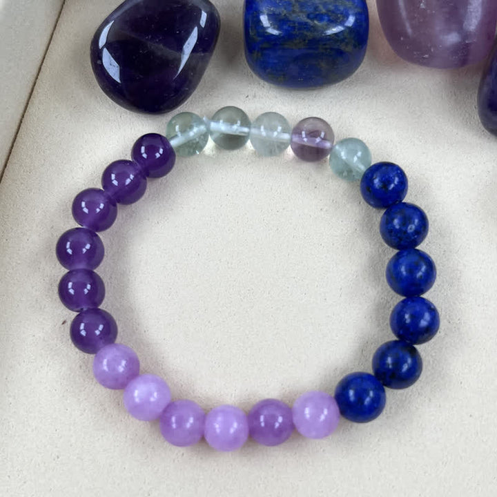 Soothing women's amethyst & lapis lazuli gemstone bracelet, anti-anxiety jewelry for mindful women.