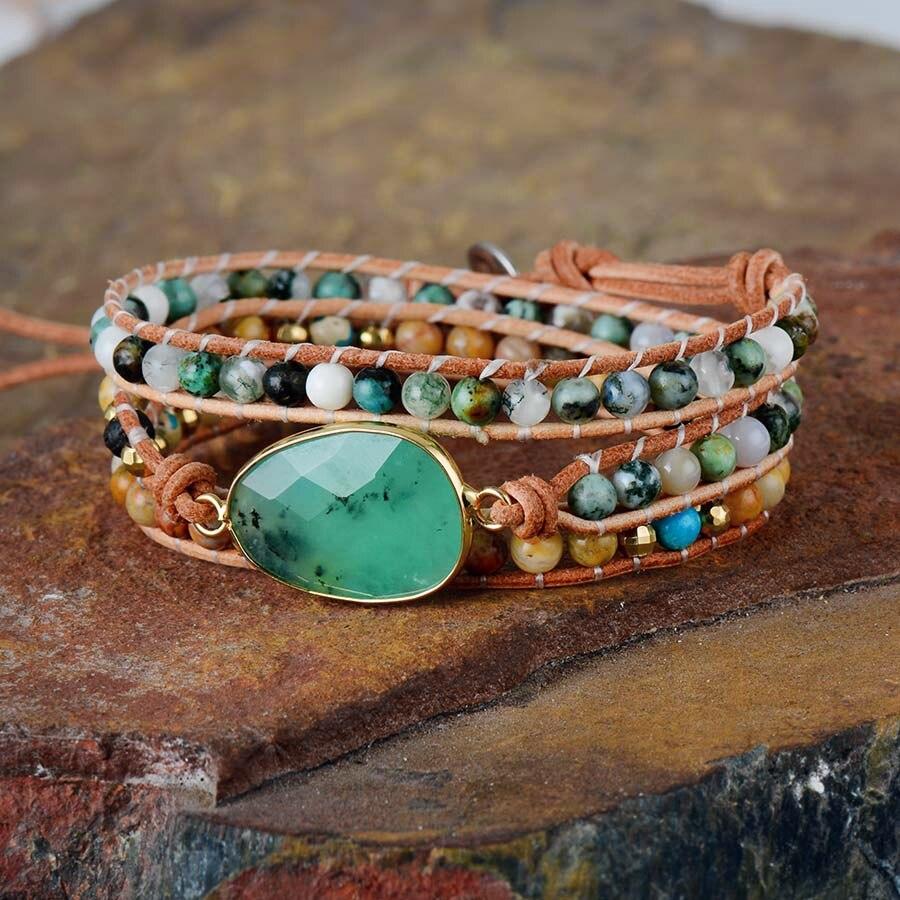 Women's multi-strand jade bracelet, 'Elina' wrap style, fashionable and calming jewelry