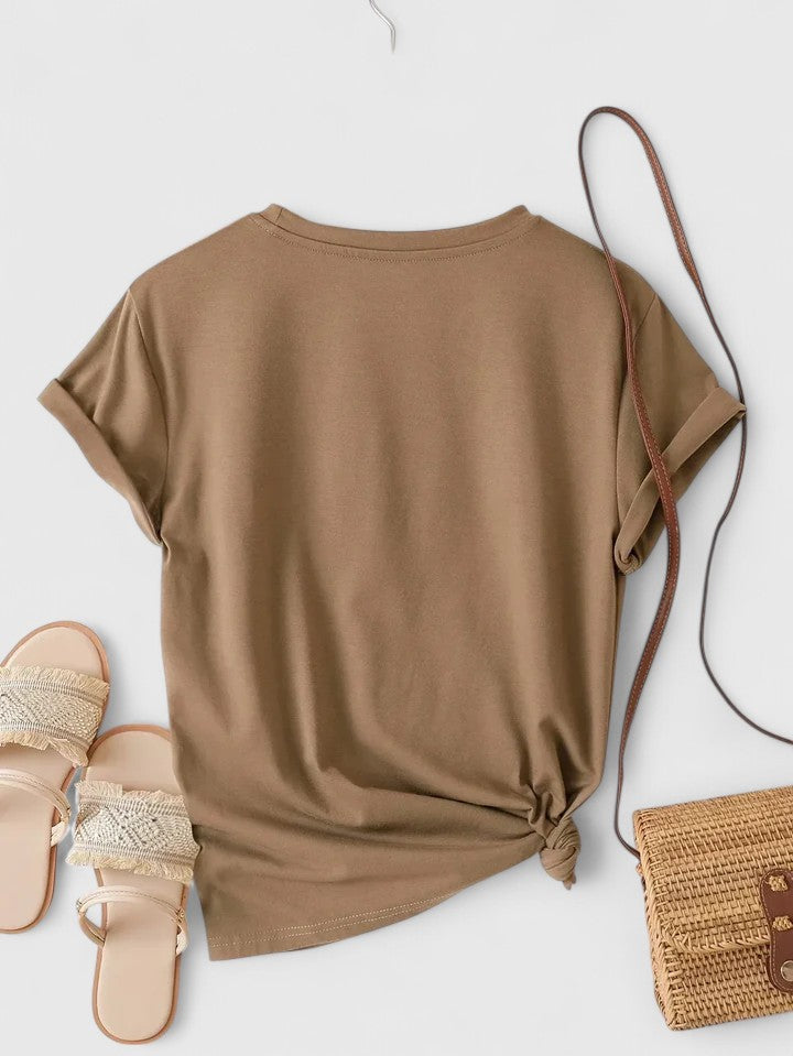Apricot women's comfortable short sleeve tee, heart graphic. Ideal for relaxed, stylish daily wear.