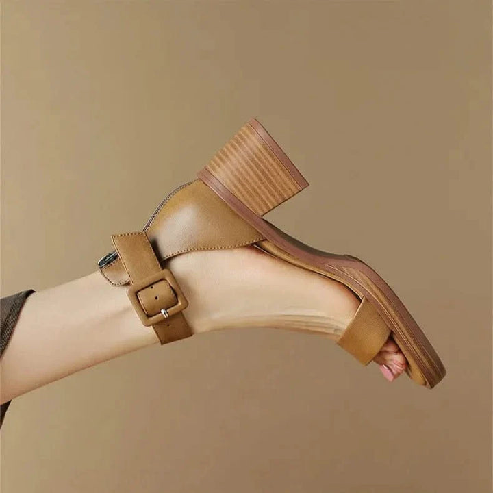 Elegant women's Carina strap heels with a sturdy block heel & comfortable non-slip sole. Classic footwear.
