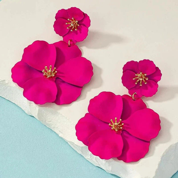 Stylish women's floral cascade earrings, gold plated statement jewelry for elegant fashion.
