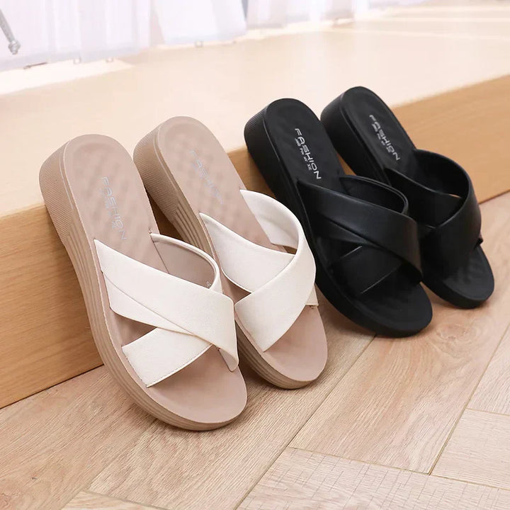 Women's Cassy open-toe wedge slippers, comfortable leatherette summer footwear