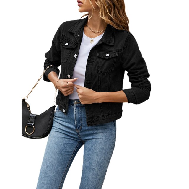 Women's casual blue denim jacket, perfect for versatile everyday style & comfort.