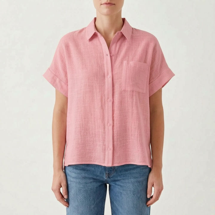 Effortlessly stylish women's casual button-down shirt, a relaxed and comfortable summer wardrobe staple.