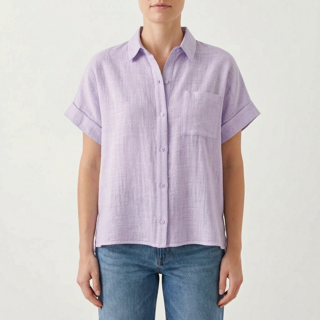 Versatile women's casual short sleeve button-down top for everyday comfort and chic summer style.