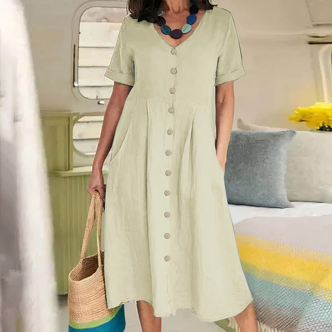Women's summer leisure dress, cotton linen blend, loose and comfortable fit, perfect for casual outings