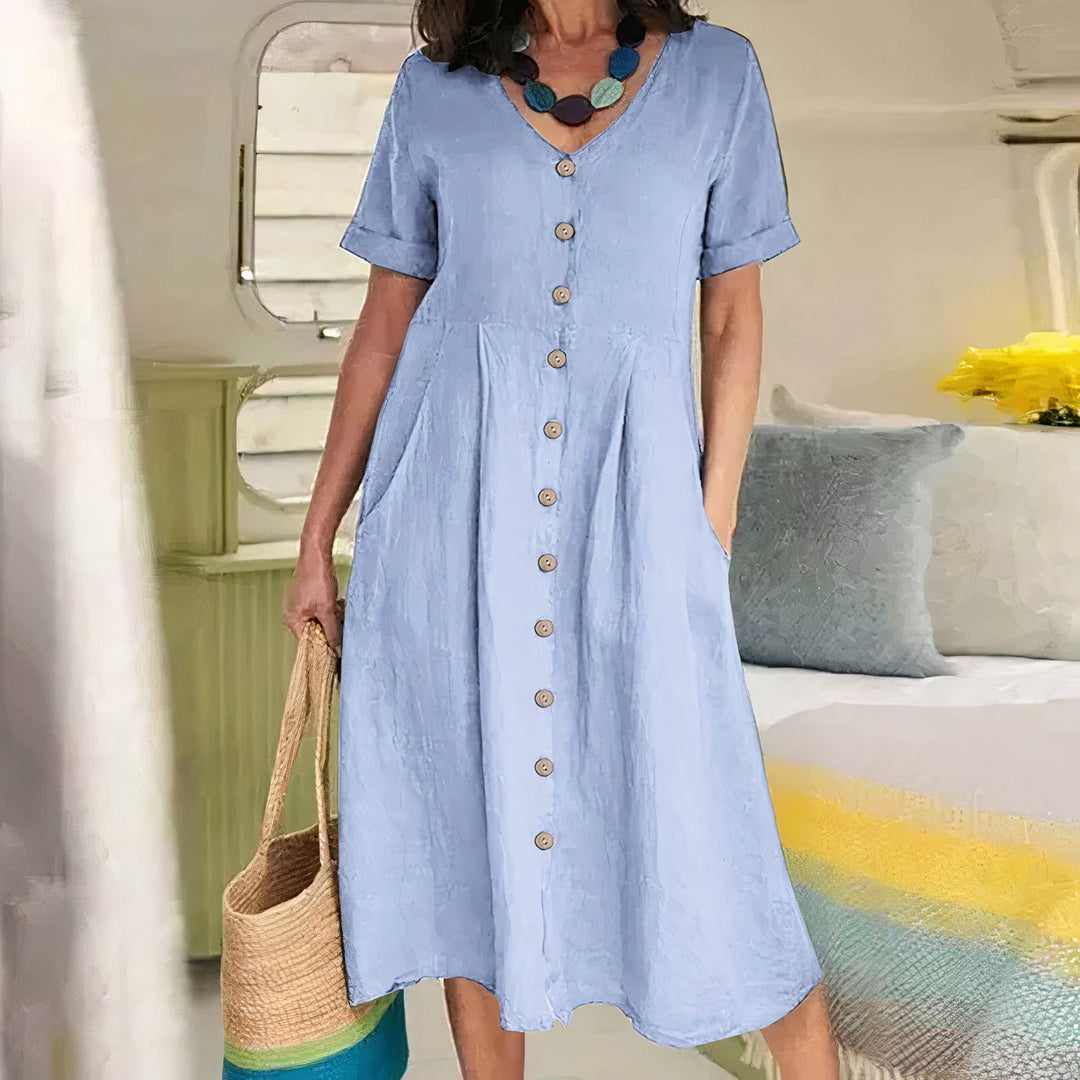 Breathable cotton linen blend summer dress for women, casual loose fit midi length, ideal for hot weather
