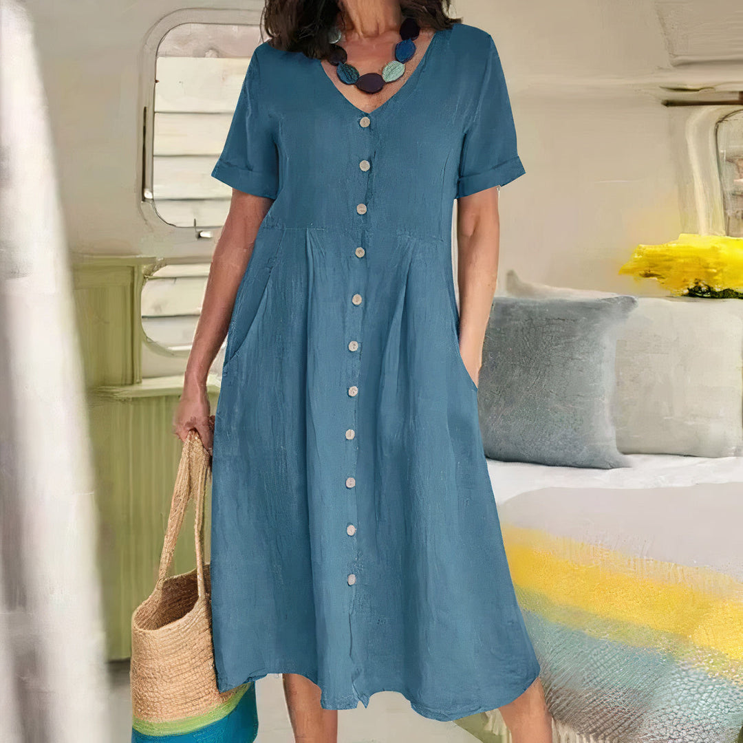 Cotton linen blend women's summer dress, breathable and loose fitting, great for casual elegance
