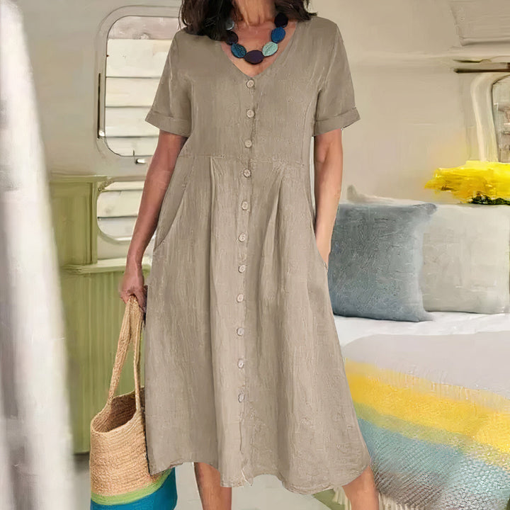 Midi length women's summer dress in a soft cotton blend, casual and comfortable for any occasion