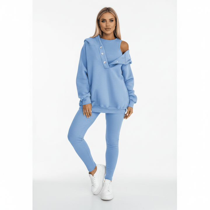 Stylish women's grey cotton blend tracksuit, perfect for casual wear or sportswear, featuring a comfy sweatshirt