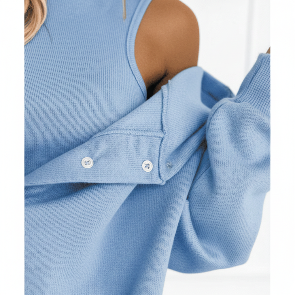 Model wearing a cozy women's cotton blend tracksuit in pink, ideal loungewear two-piece for ultimate comfort