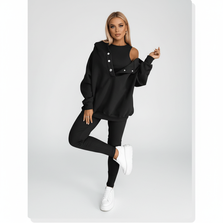 Cozy women's cream cotton blend tracksuit, offering a perfect blend of style and comfort for loungewear or active use
