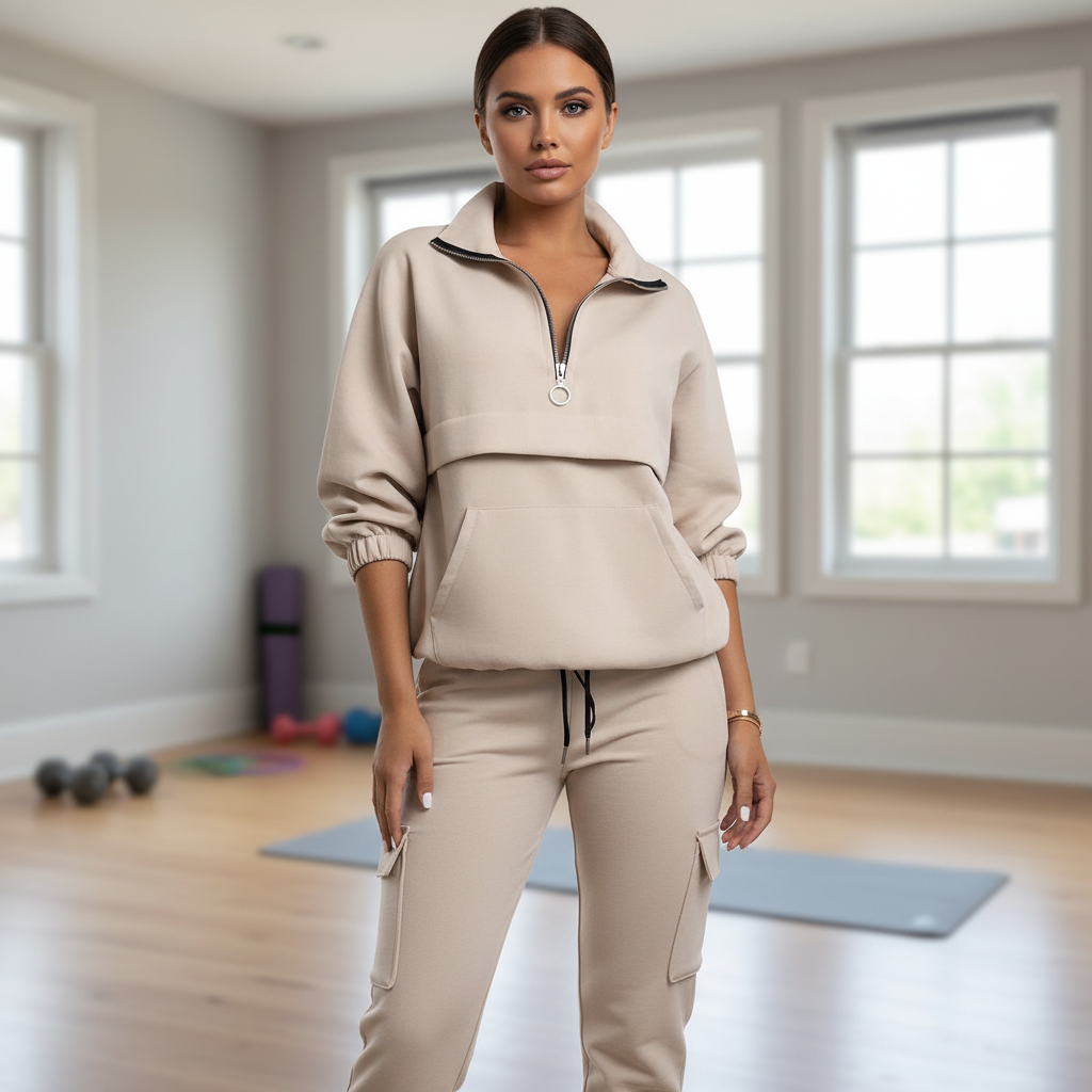 Women's casual cotton blend tracksuit set, perfect for sporty loungewear in autumn/winter