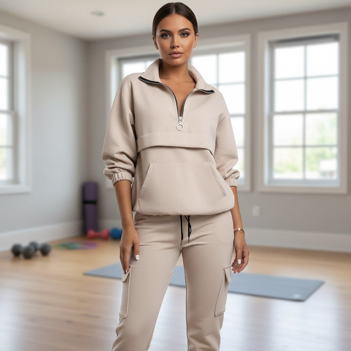 Women's casual cotton blend tracksuit set, perfect for sporty loungewear in autumn/winter