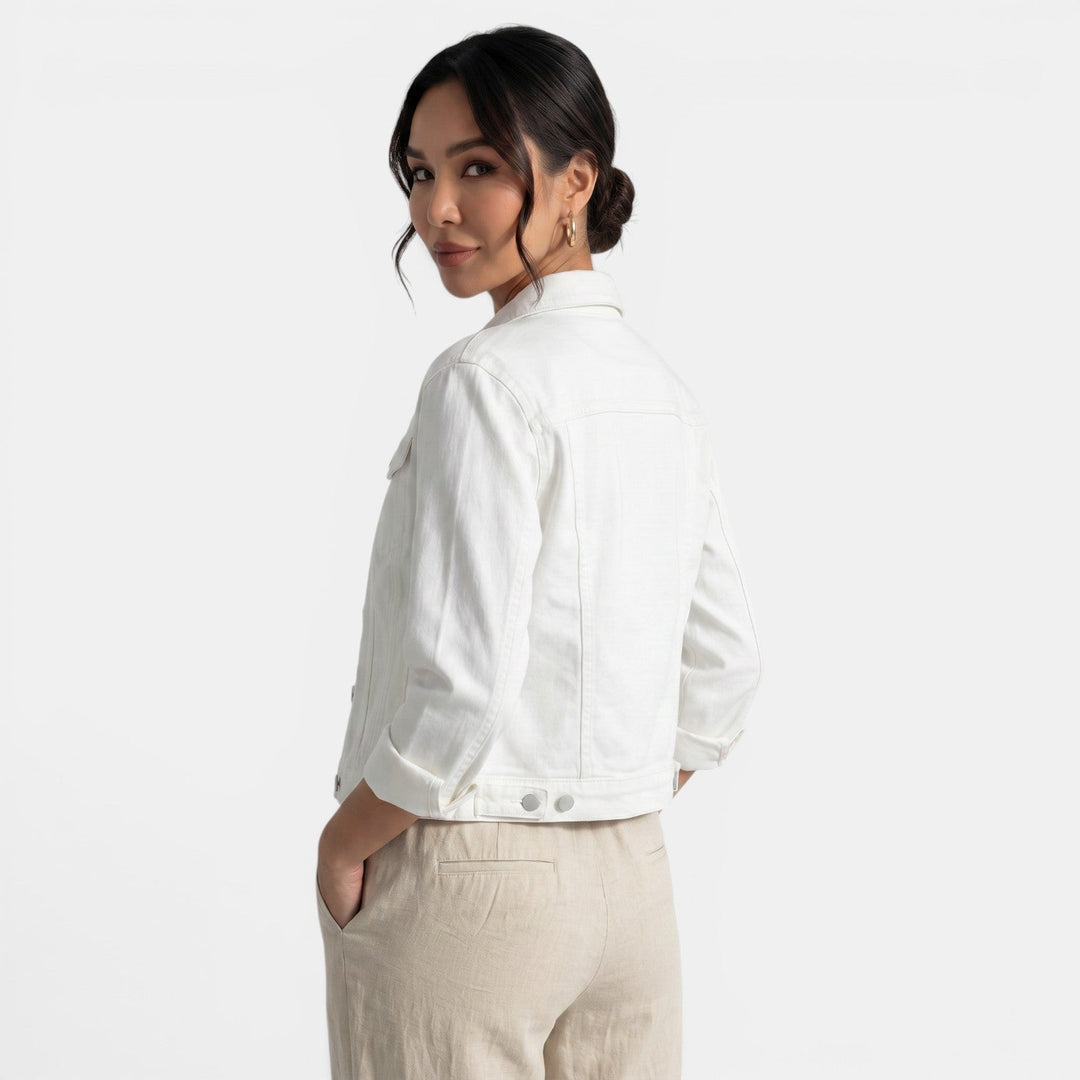 Stylish women's fitted jacket, a chic layering piece for casual & weekend wear, enhancing any outfit.