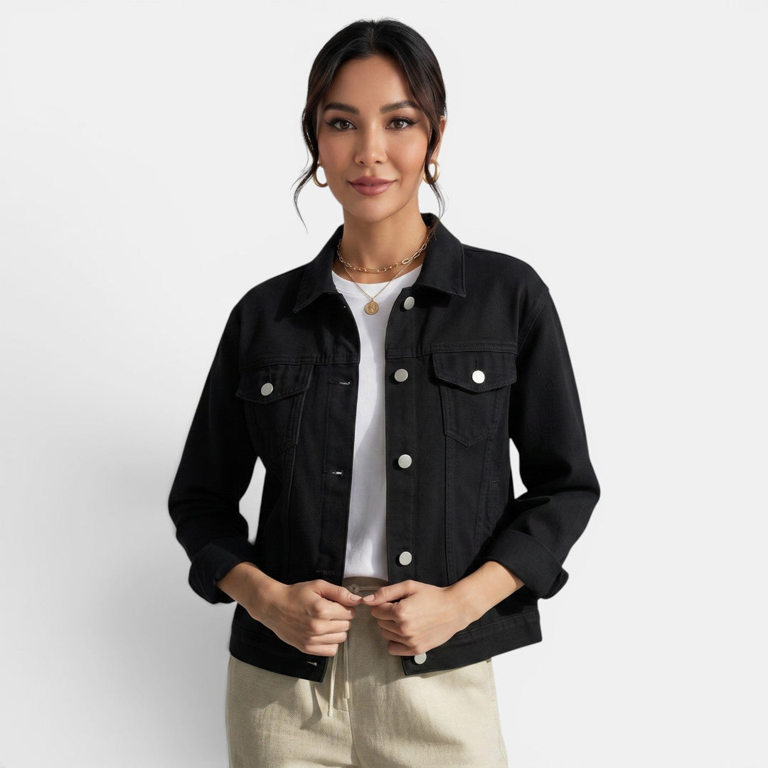 Close-up of the women's casual jacket fabric, showcasing its quality and comfortable texture for everyday wear.