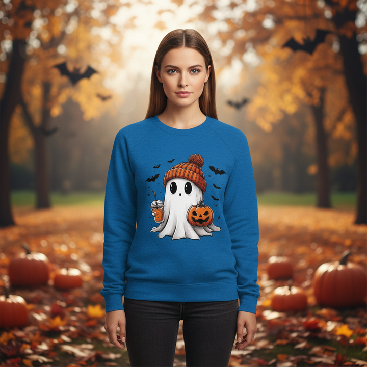 Women's casual Halloween graphic sweatshirt, 'Sarah' design, perfect for autumn fashion