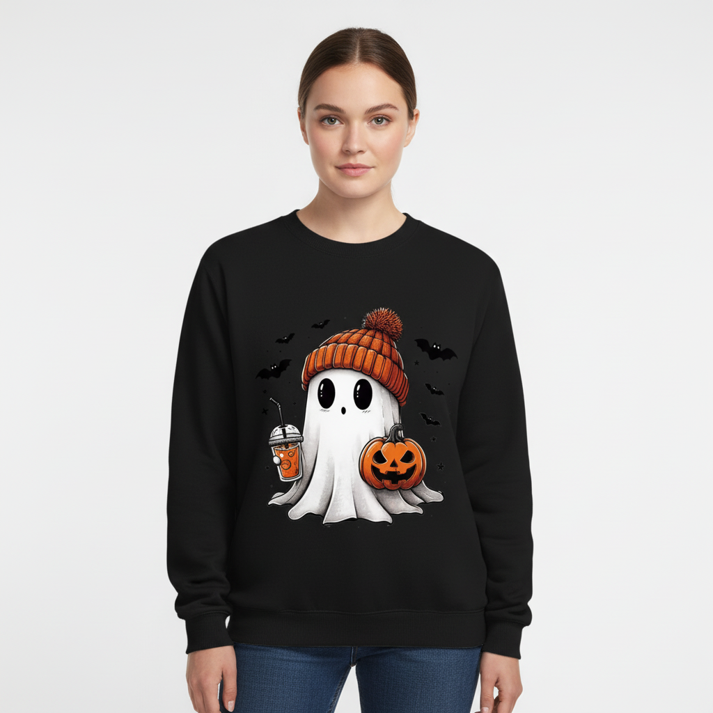 Casual women's Halloween sweatshirt, long-sleeve graphic top for autumn