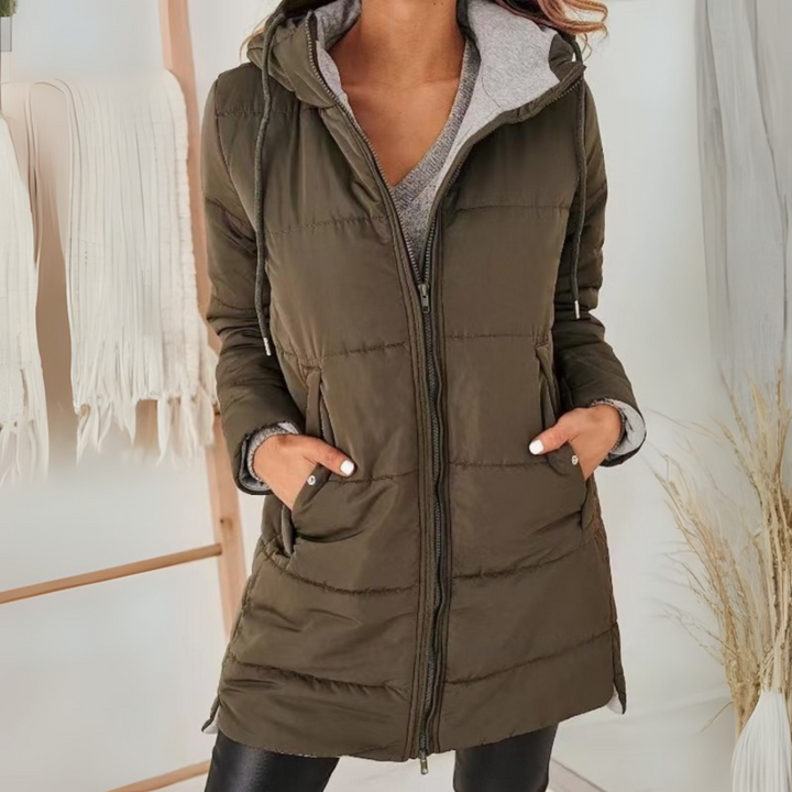 Women's casual hooded puffer jacket, perfect for everyday winter & fall fashion.