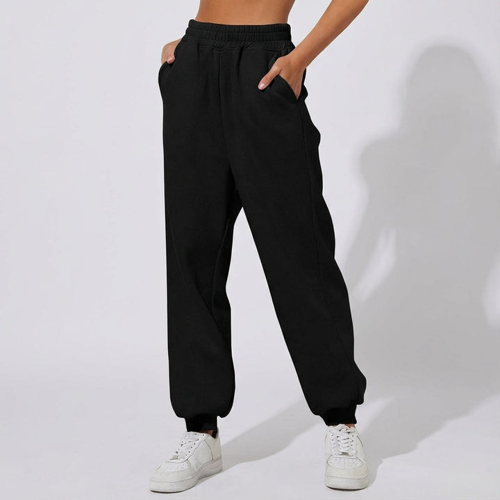 Martha women's casual jogger pants, black, paired with a white t-shirt, simple and stylish outfit