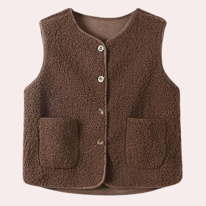 Versatile women's wool knotted vest, perfect for casual layering in spring or fall.