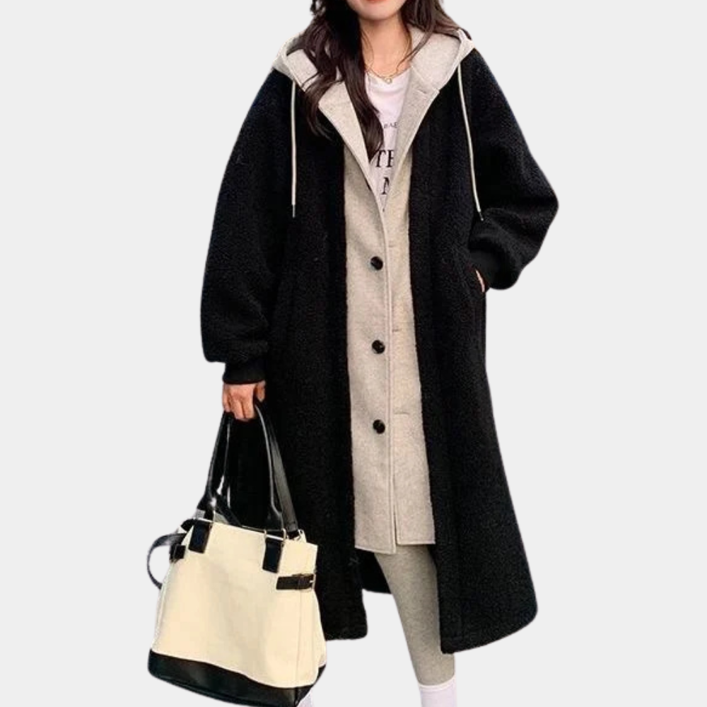 Women's casual long hooded jacket in a versatile neutral color, perfect for fall fashion.