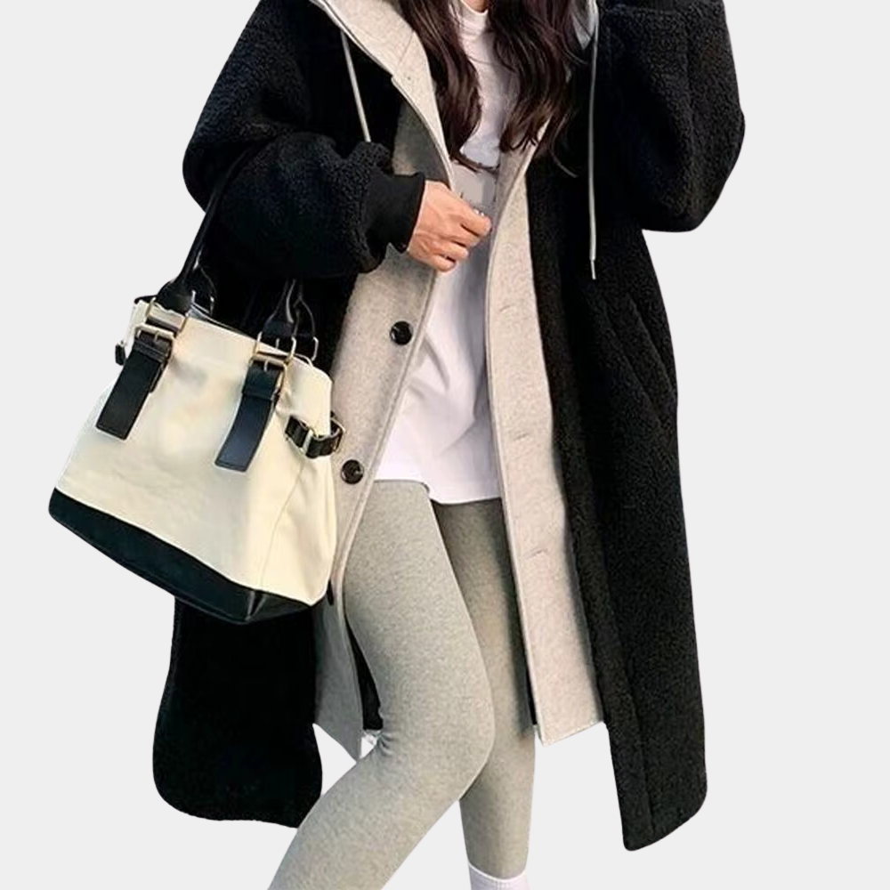 Versatile women's long hooded jacket, perfect as a casual coat for fall and winter seasons.