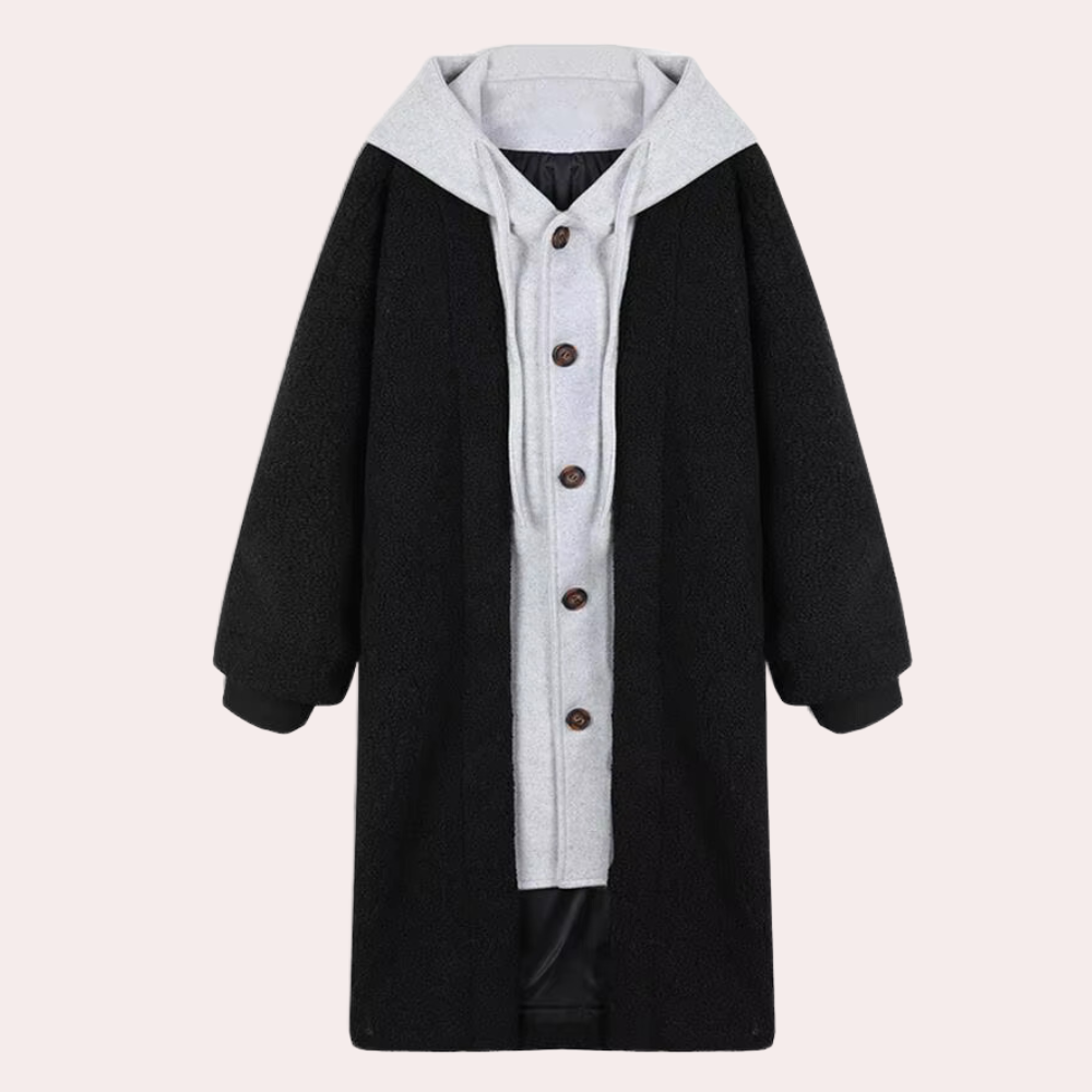 Stay warm and stylish in this women's long hooded jacket, a must-have for casual winter outfits.