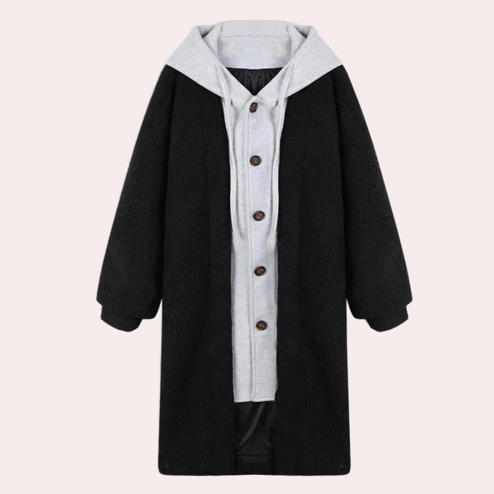 Stay warm and stylish in this women's long hooded jacket, a must-have for casual winter outfits.