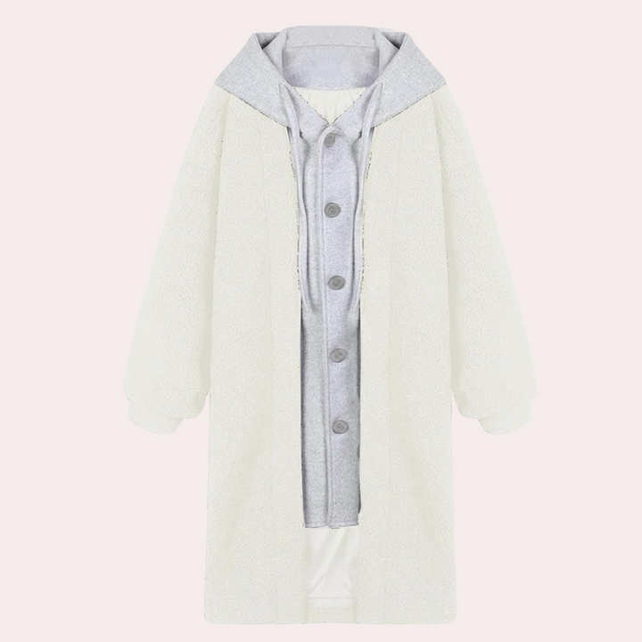 Elegant women's long hooded coat, a comfortable and stylish casual outerwear for any season.