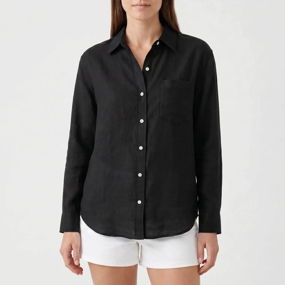 Everyday women's long sleeve button-up blouse. Versatile smart casual collared shirt, great for any occasion.