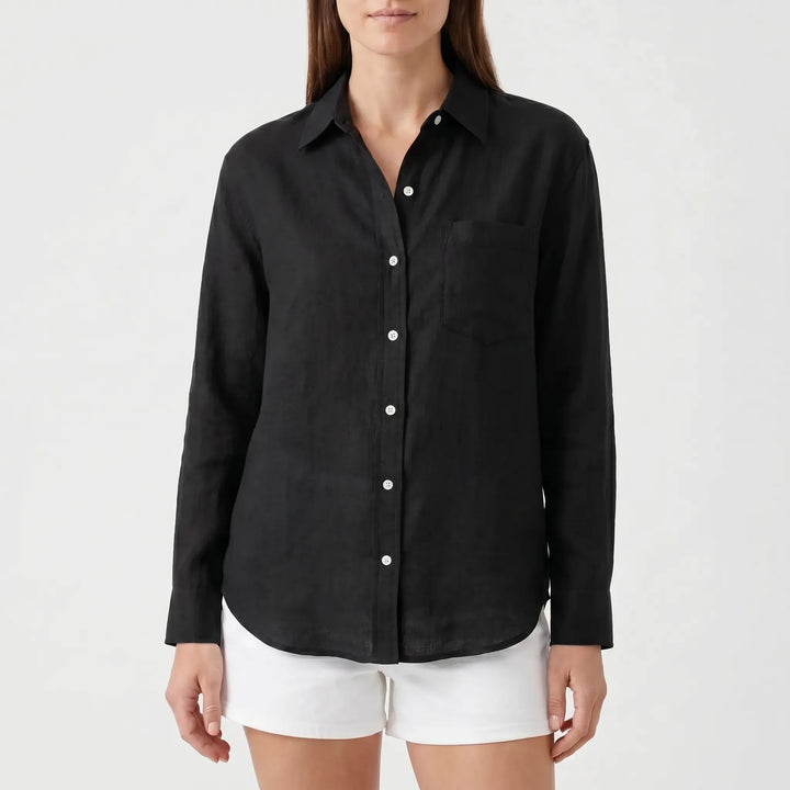 Everyday women's long sleeve button-up blouse. Versatile smart casual collared shirt, great for any occasion.