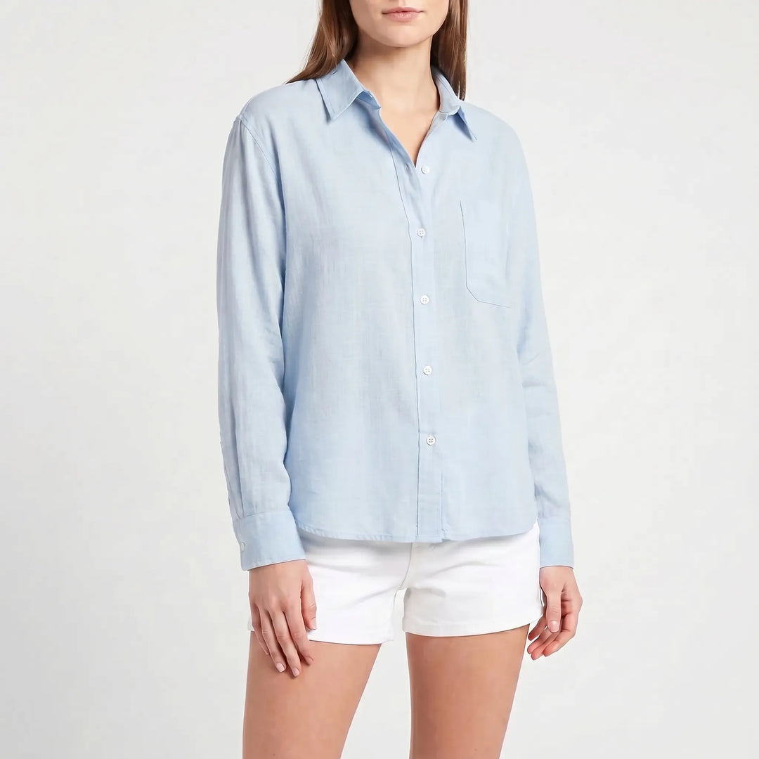 Women's long sleeve button-up blouse, a comfortable & stylish collared top for everyday wear and smart casual looks.