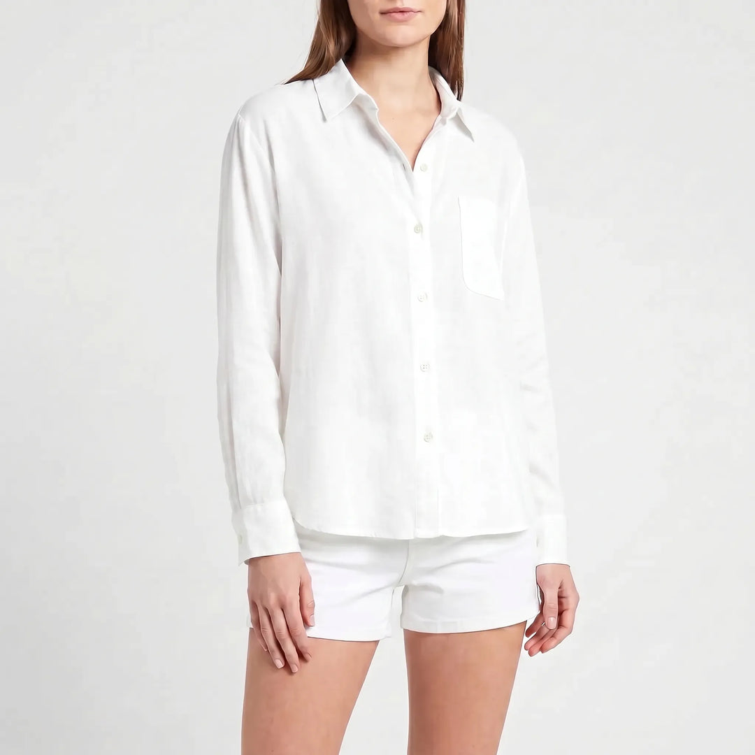 Chic women's casual long sleeve button-up blouse. Perfect collared shirt for smart casual outfits & office workwear.